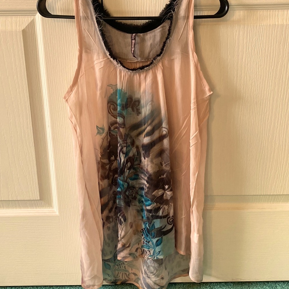 Sienna Rose tapered, sheer peach and blue butterfly tank
